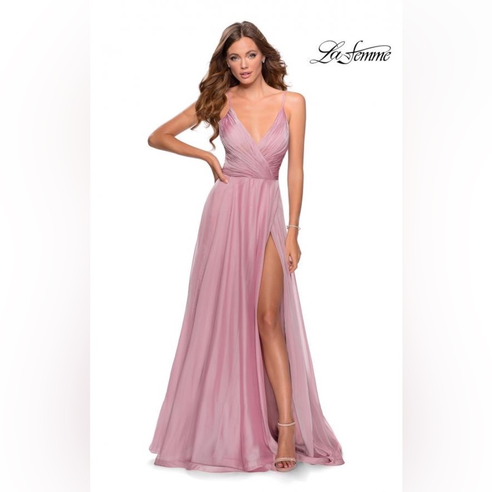 La Femme 28611 Mauve Pink Chiffon Ball Gown size 2 NWT